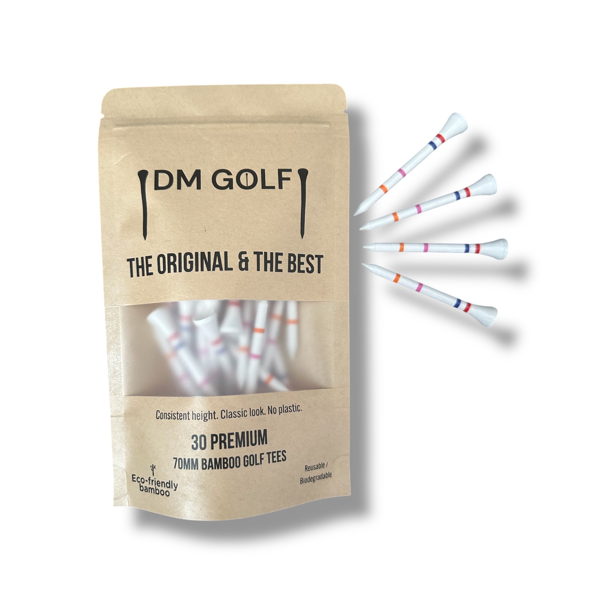 The Link-Not A Castle Tee-Premium 70mm Bamboo Golf Tee With Orange, Pink, Blue & Red Castle Height Indicators-30 Pack - Image 2