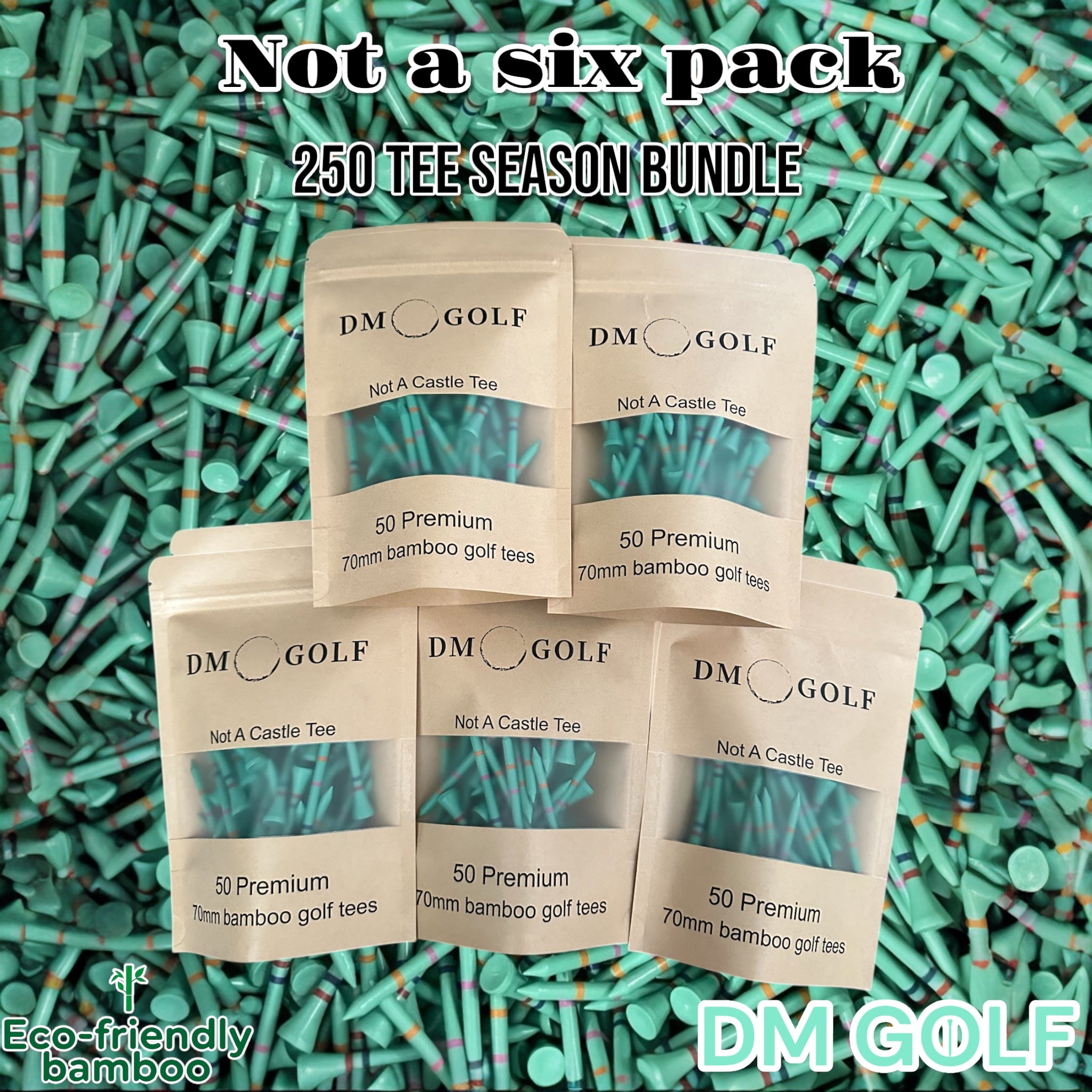 Not A Six Pack- Ice Tee- Not A Castle Tee-Premium 70mm Bamboo Golf Tee With Orange, Pink, Blue & Red Castle Height Indicators-250 Tees