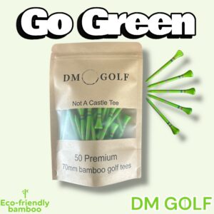 Go Green-Not A Castle Tee- Premium 70mm Bamboo Golf Tee With Orange, Pink, Blue & Red Castle Tee Height Indicators-50 Pack