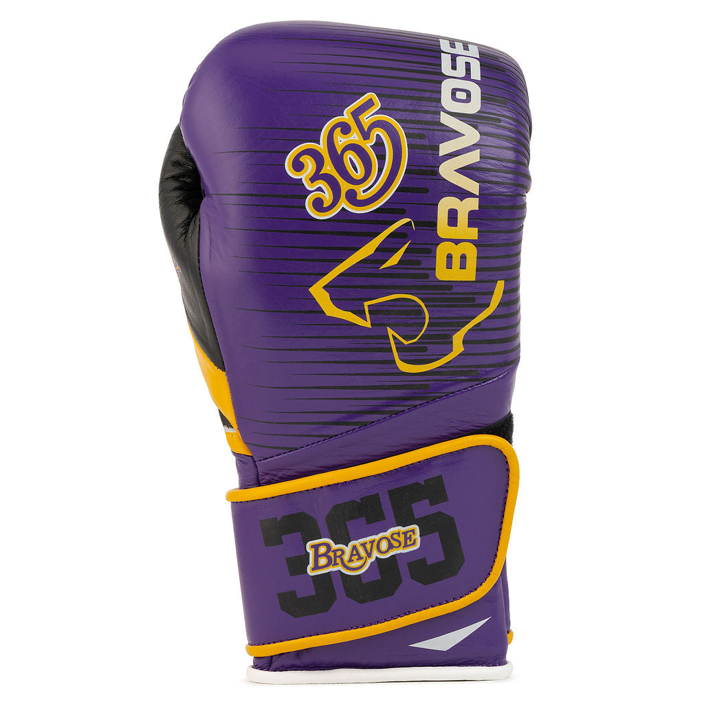 Bravose Limited Edition 16oz Velcro Boxing Gloves – “ALL DAY, EVERY DAY” Purple & Yellow - Image 2